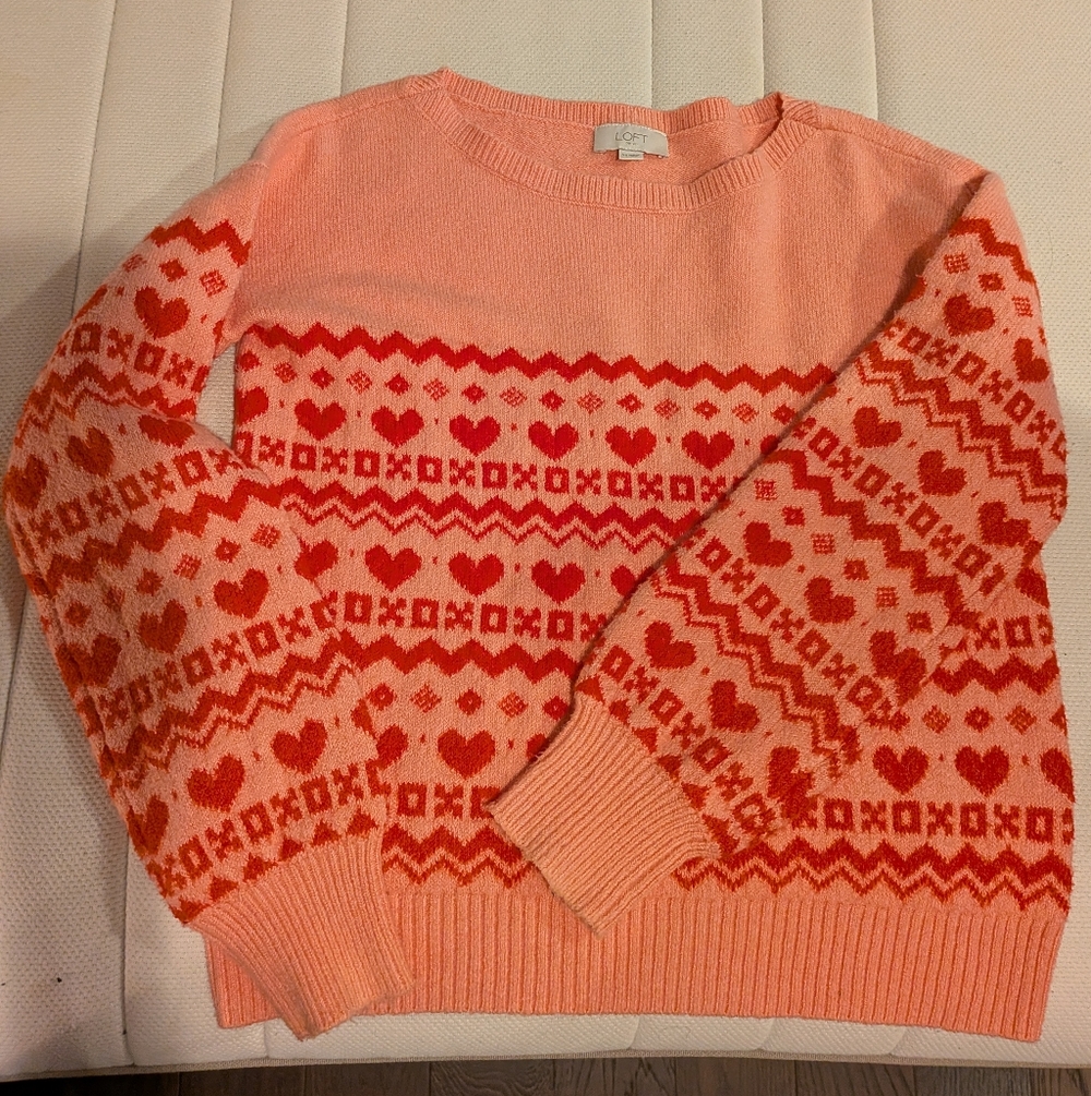 LOFT Pink and Red Patterned Sweater